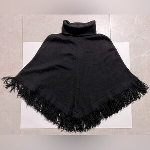 Andes Gifts Alpaca/Acrylic Black fringed turtleneck poncho